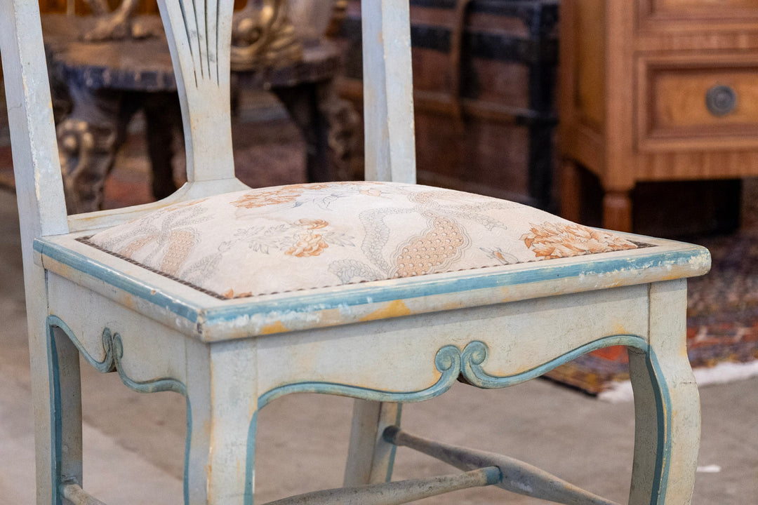 Set of Italian Side Chair in Blue – Hand-Painted Floral Motifs