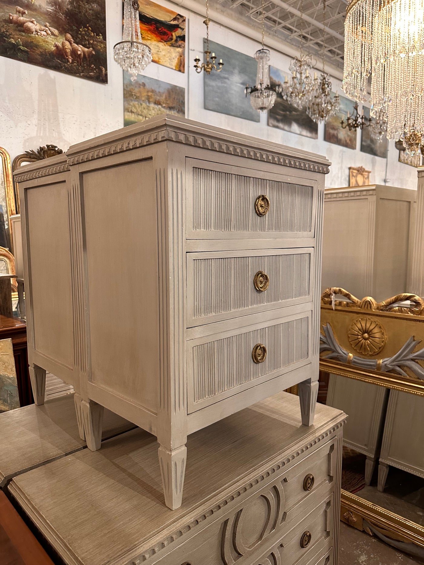 Swedish Vertical Reeded Nightstand in French Grey