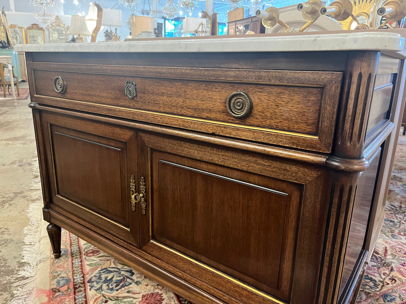 Rounded Corner Cabinet with Marble Top