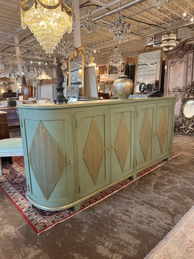 Swedish Diamond Demilune Sideboard in Green with Gold | Le Chateau | European Luxury Furniture in Atlanta