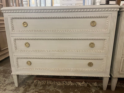 Antique Grey Swedish Chest with Beaded Trim