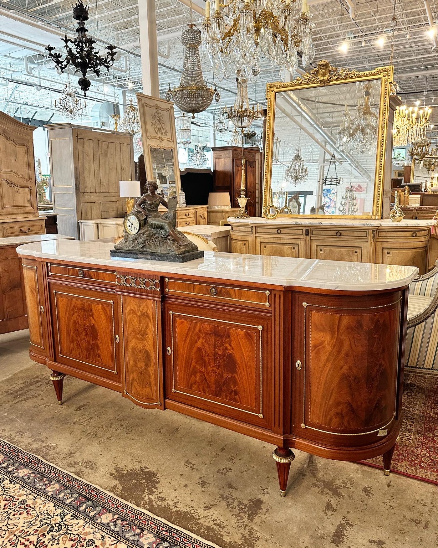 Louis XVI Marble Top Demilune Sideboard with Brass Details