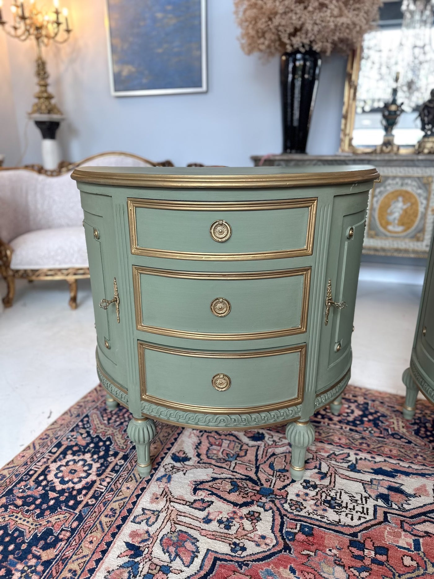 Swedish Green Demilune Chest with Gold Accent