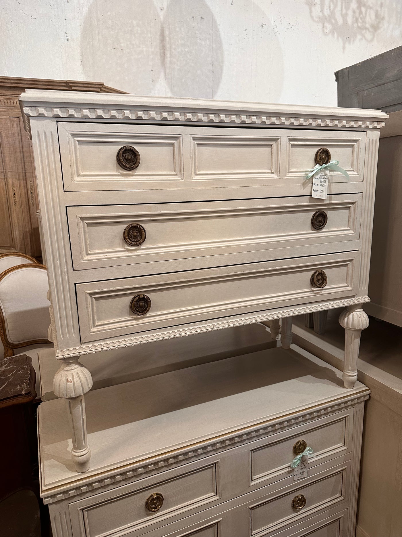 Soft White Swedish Nightstand with Ballerina Legs