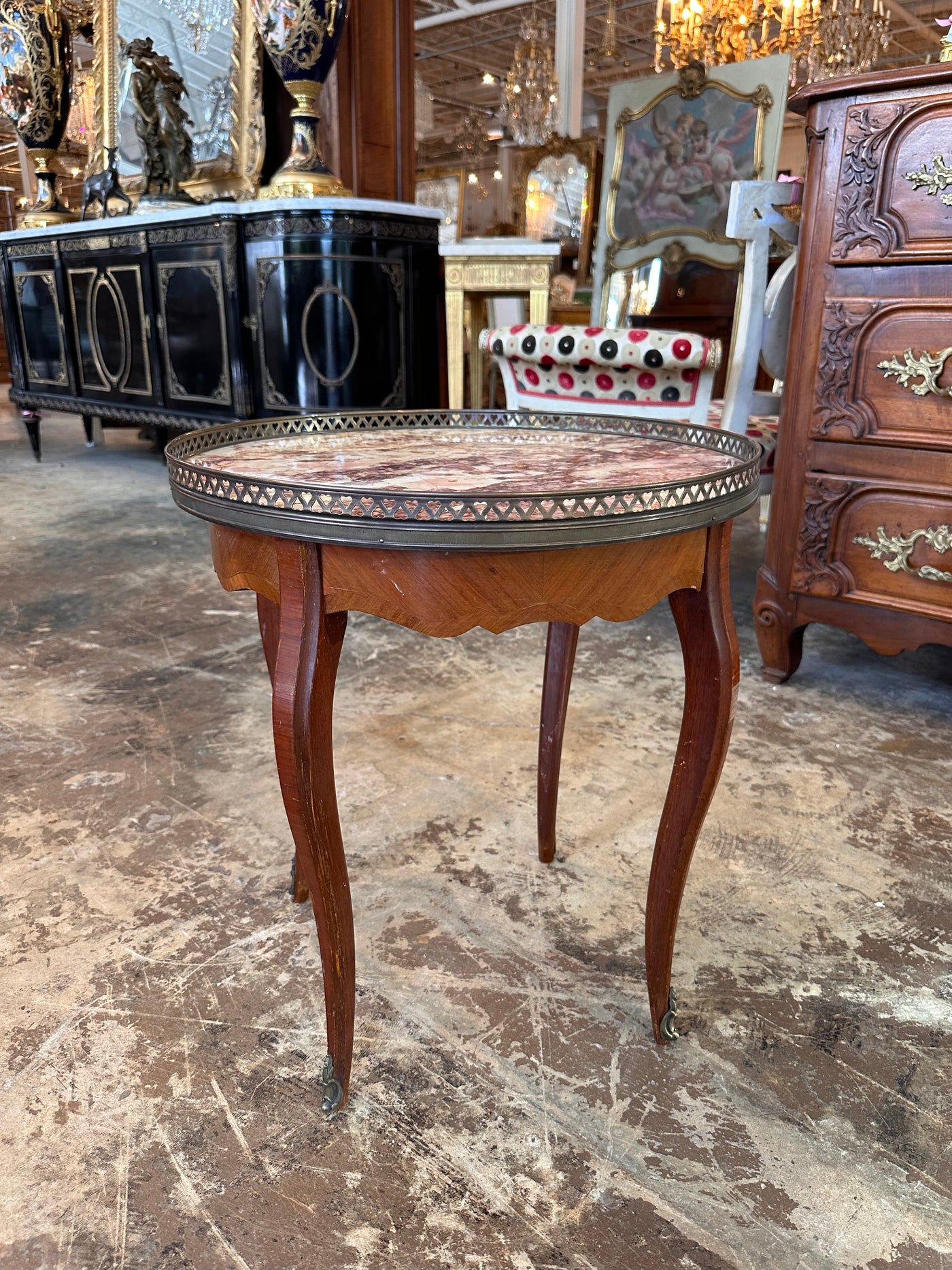 Antique French Red Marble Top End Table | Le Chateau | European Luxury Furniture in Atlanta