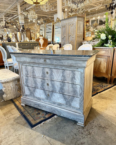 Burl Wood Louis Philippe Chest with Black Marble Top