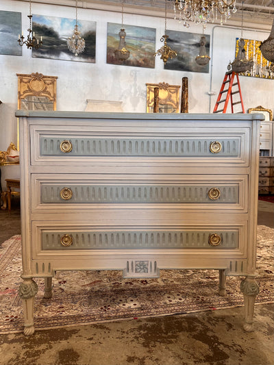 Swedish Chest with Fluting in White and Blue | Le Chateau | European Luxury Furniture in Atlanta