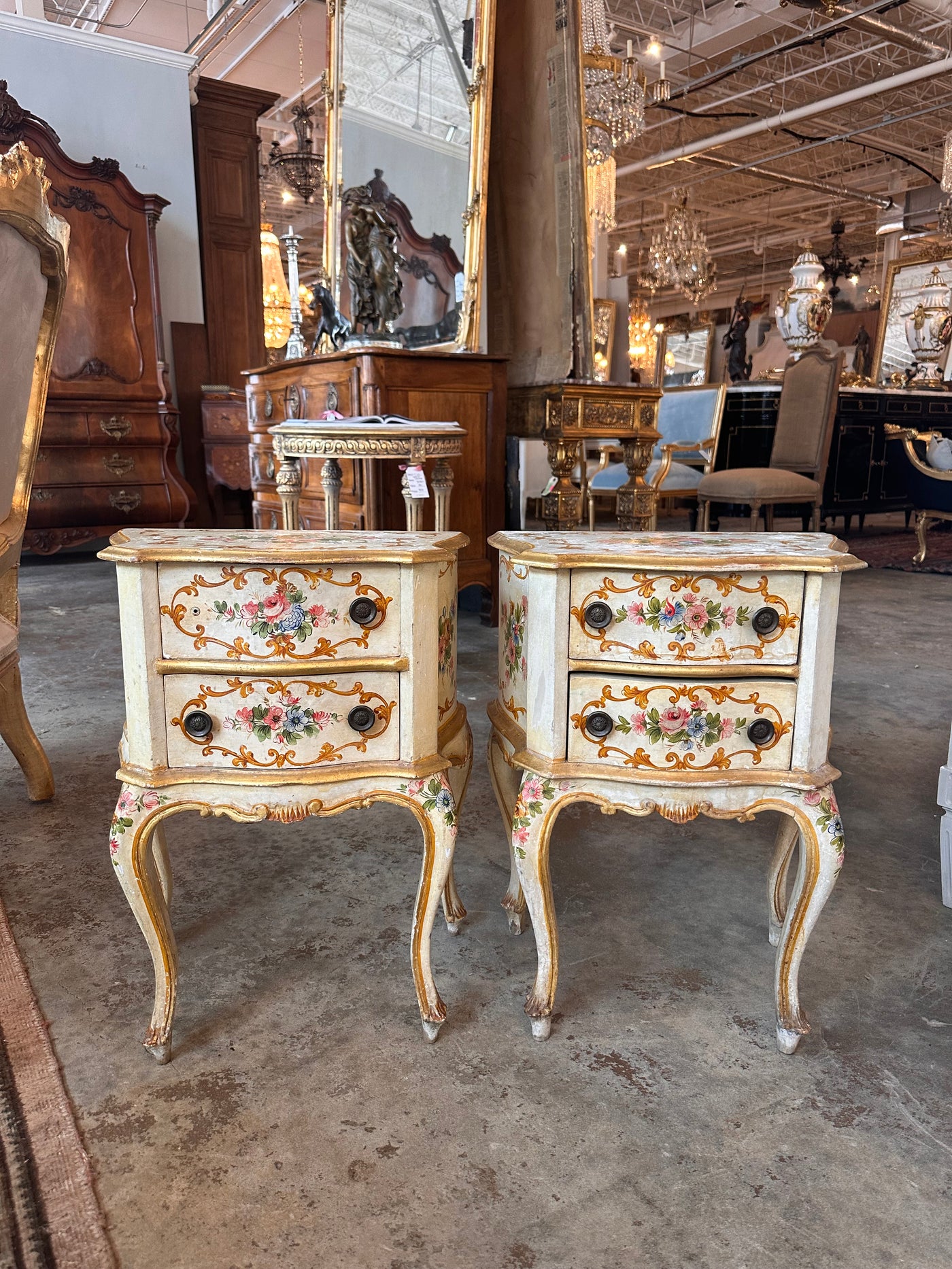 Pair of Small Hand-Painted Antique French Side Tables | Le Chateau | European Luxury Furniture in Atlanta