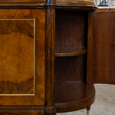 Louis XVI Demilune Sideboard – Burl Wood with Marble Top and Gold Accents