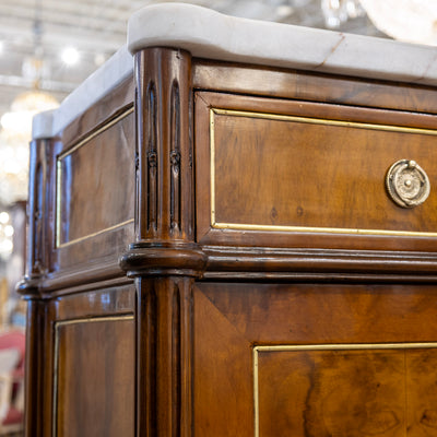 Louis XVI Square Sideboard – Burl Wood & White Marble Top and Gold Trim