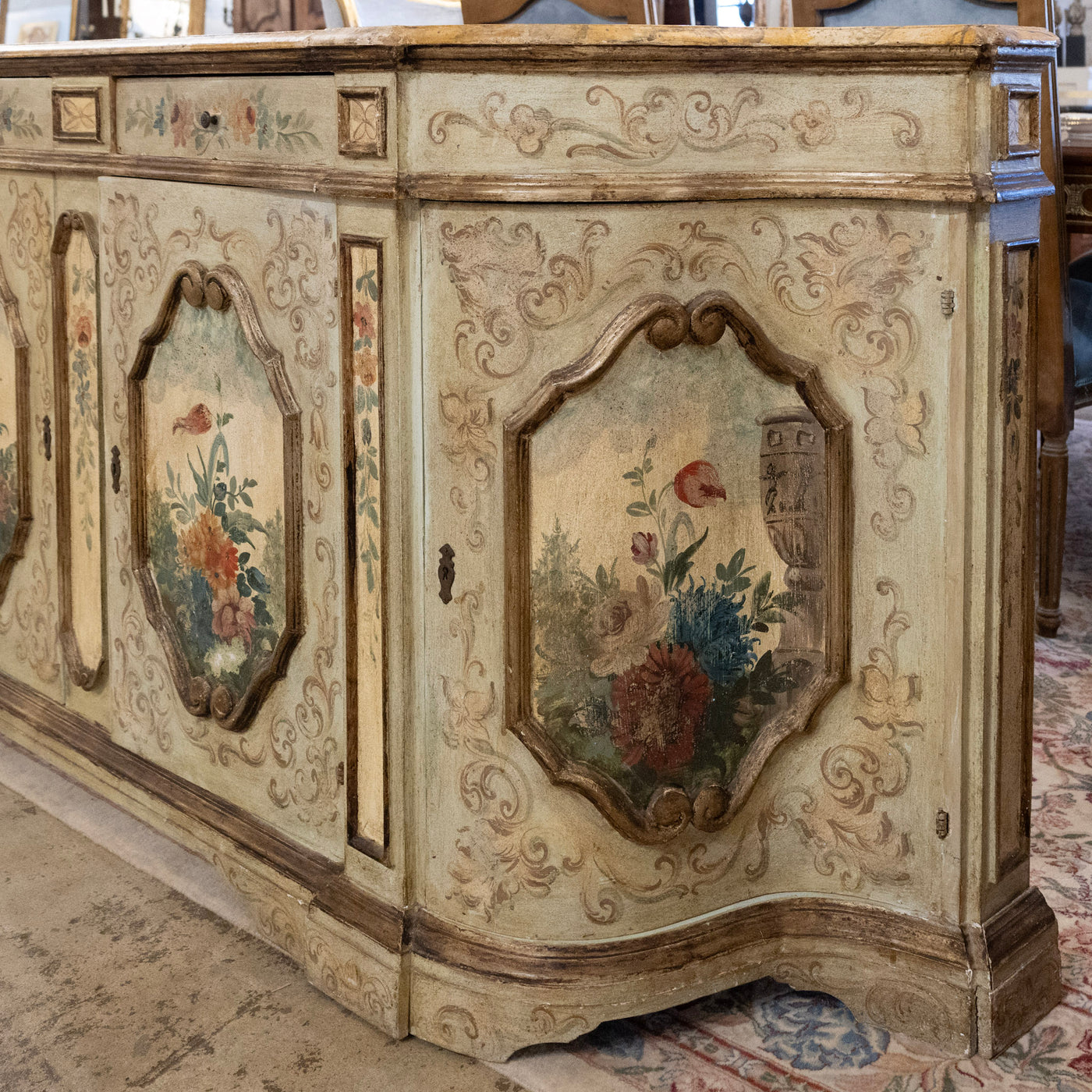 Italian Hand-Painted Soft Green Floral Sideboard