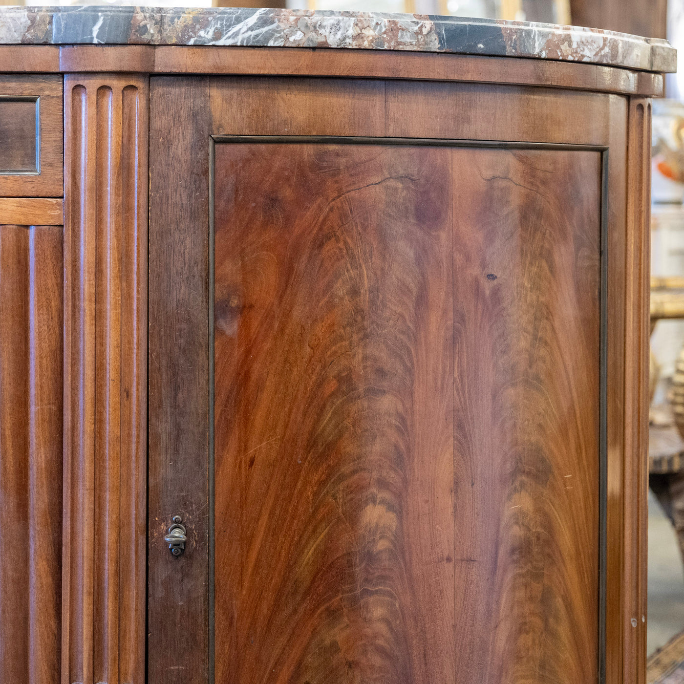 Louis XVI Wood Demilune Sideboard– Reeded Doors & Breccia Marble Top