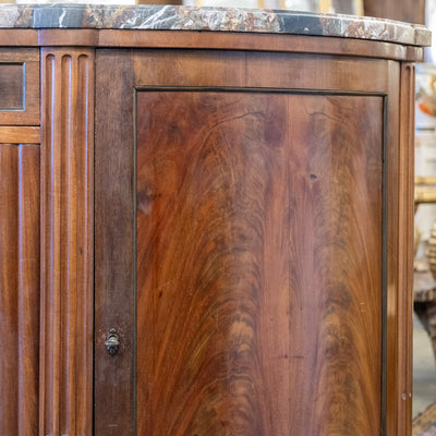 Louis XVI Wood Demilune Sideboard– Reeded Doors & Breccia Marble Top
