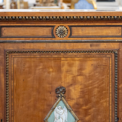 French Empire Demilune Sideboard – Neoclassical Medallions & Curved Mirror Shelves