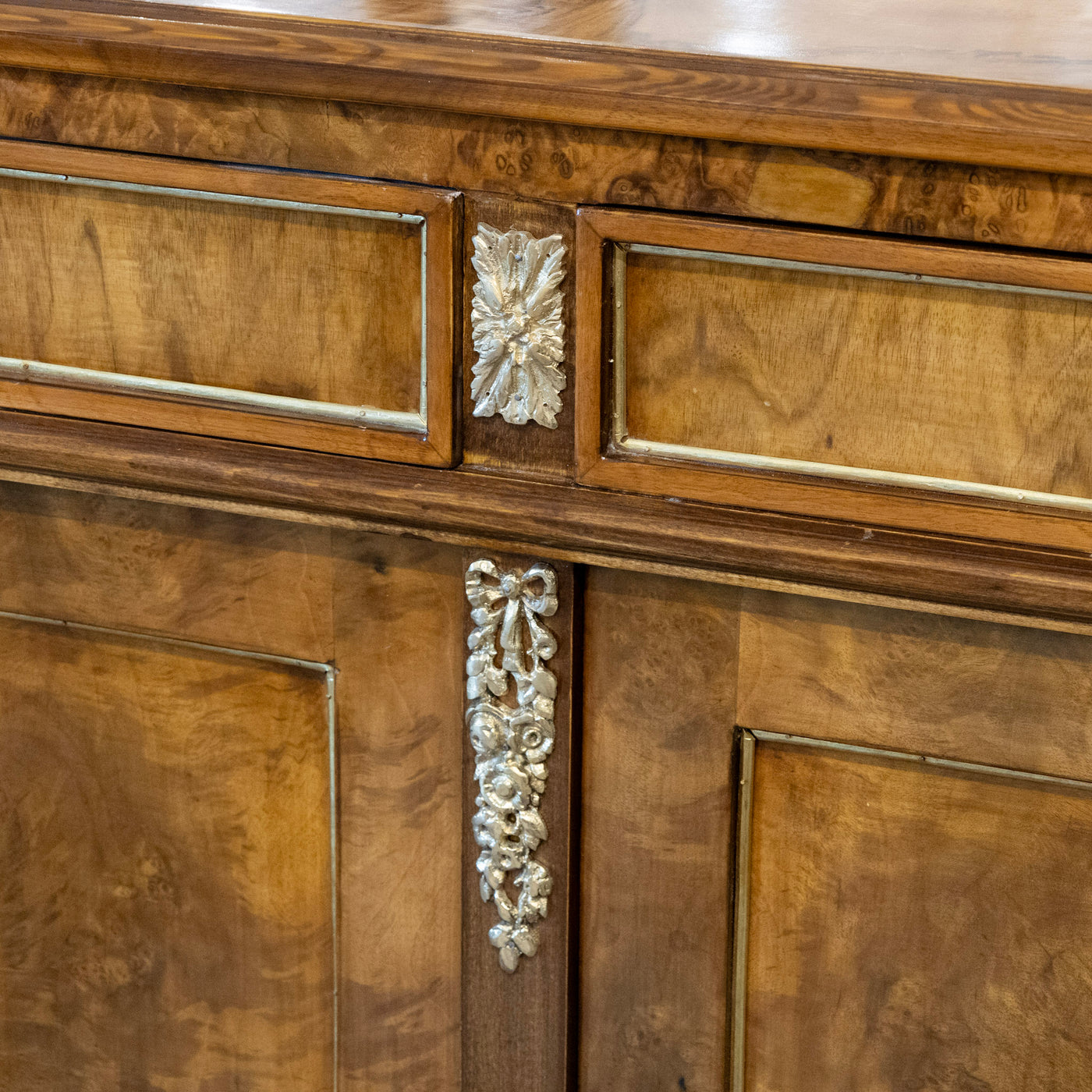 Louis XVI Burl Wood Sideboard with Brass Hardware