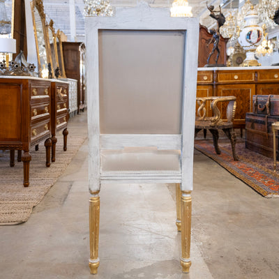 Louis XVI Dining Chair – White and Gold Detailing & Grey Velvet Upholstery