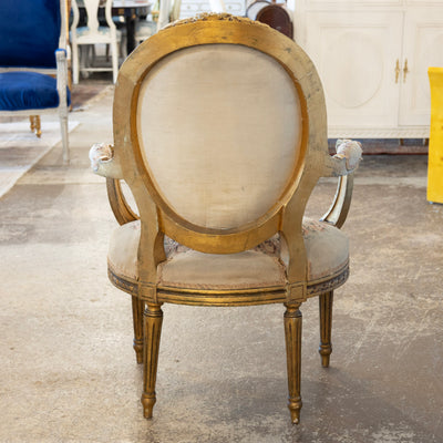 Louis XVI Gilded Armchair – Original Aubusson Floral Upholstery