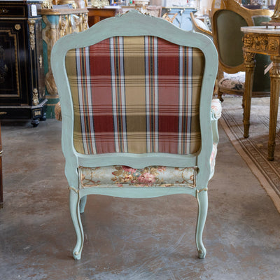 Louis XV Armchair – Soft Green Painted Frame with Aubusson Floral Upholstery