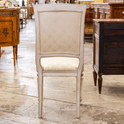 Louis XVI Antique White Dining Chair –  Original Cream Damask Upholstery