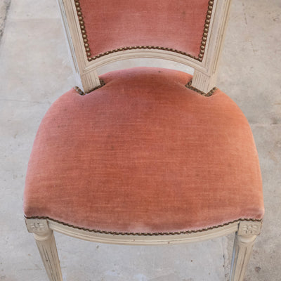 Louis XVI Dining Chair – Antique White Frame with Original Deep Rose Upholstery