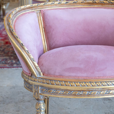 Pair of Louis XVI Petite Gilded Bergère Chairs – Velvet Deep Rose Upholstery - Accent Chairs | Le Chateau (Atlanta, GA) • 8