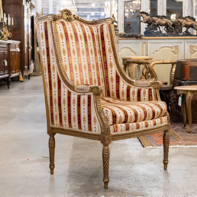 Pair of Louis XVI Gilded Armchairs – Striped Damask Upholstery