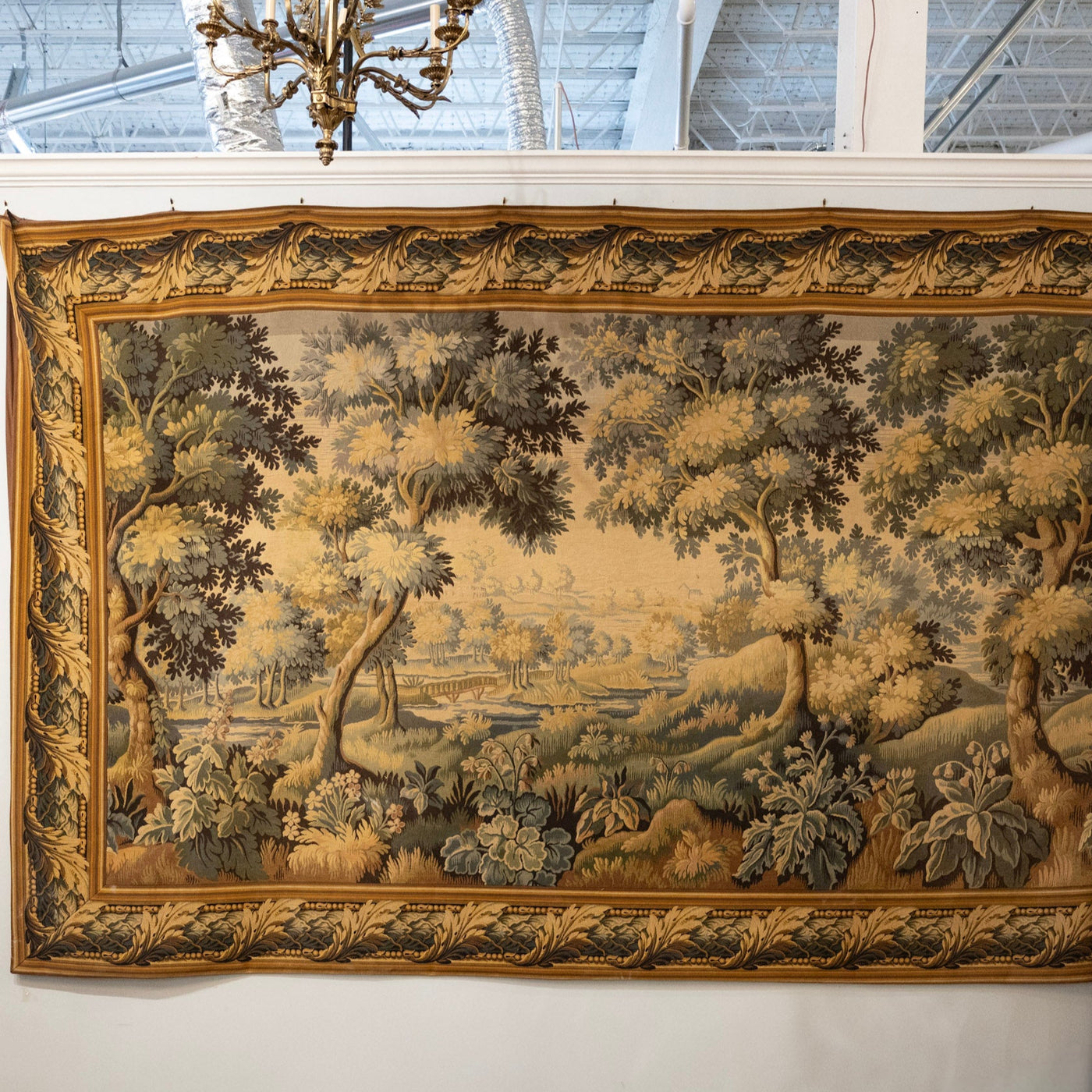 Antique French Flemish Nature Landscape Tapestry – Oversized Handwoven Wall Art