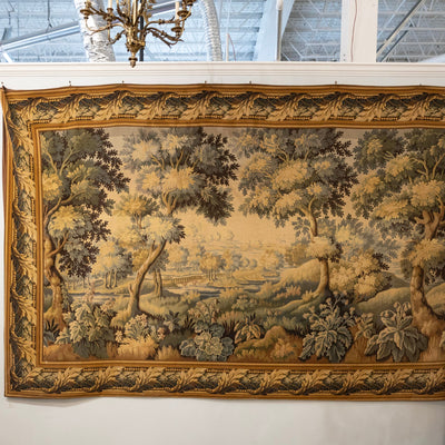 Antique French Flemish Nature Landscape Tapestry – Oversized Handwoven Wall Art