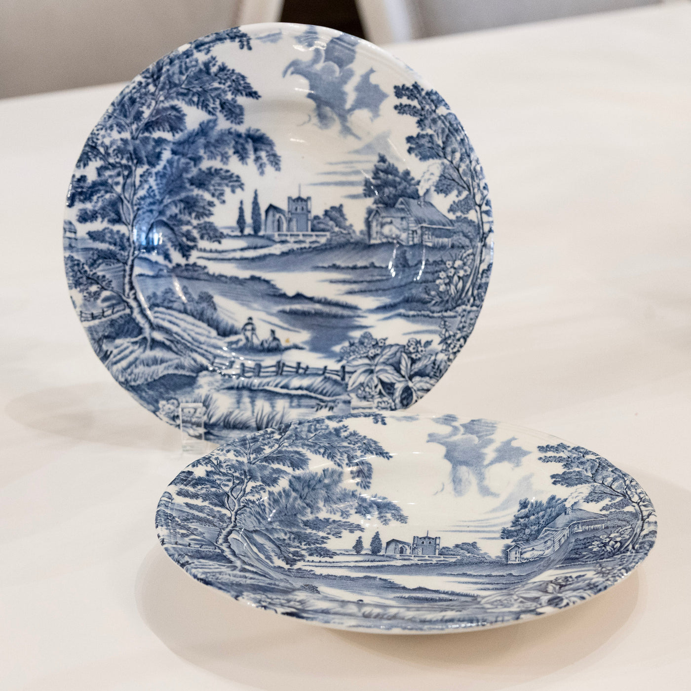 Luneville Hand-Painted Blue Porcelain Dinner Service – 41-Piece French “English Style” Countryside Set (c. 1930s–1950s)