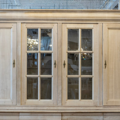 Louis Philippe Breakfront Cupboard – Light Wood Finish with Glass Panel Doors