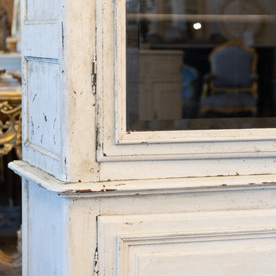 Louis XV Cupboard – Distressed White Finish & Clock Crest