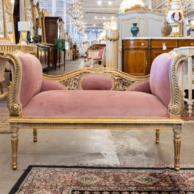Louis XVI Gilded Settee – Pink Velvet Upholstery & Carved Detail