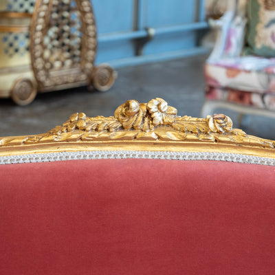 Louis XVI Gilded Settee – Dark Pink Velvet Upholstery