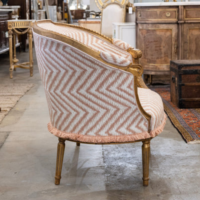 Louis XVI Gilded Settee – Pink Chevron Upholstery