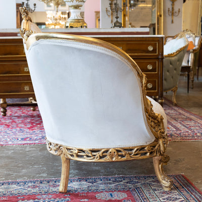 Louis XV Gilded Sofa – Carved Trim & Cream Velvet Textured Upholstery
