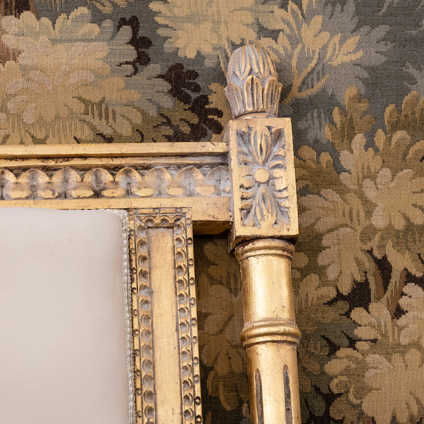 Louis XVI Gilded King Size Bed Set – Carved Frame & Posts with Cream Velvet