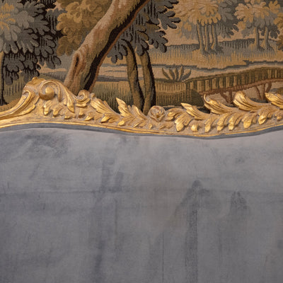 Louis XV Gilded Carved Ornate King Size Headboard – Dark Blue-Grey Velvet