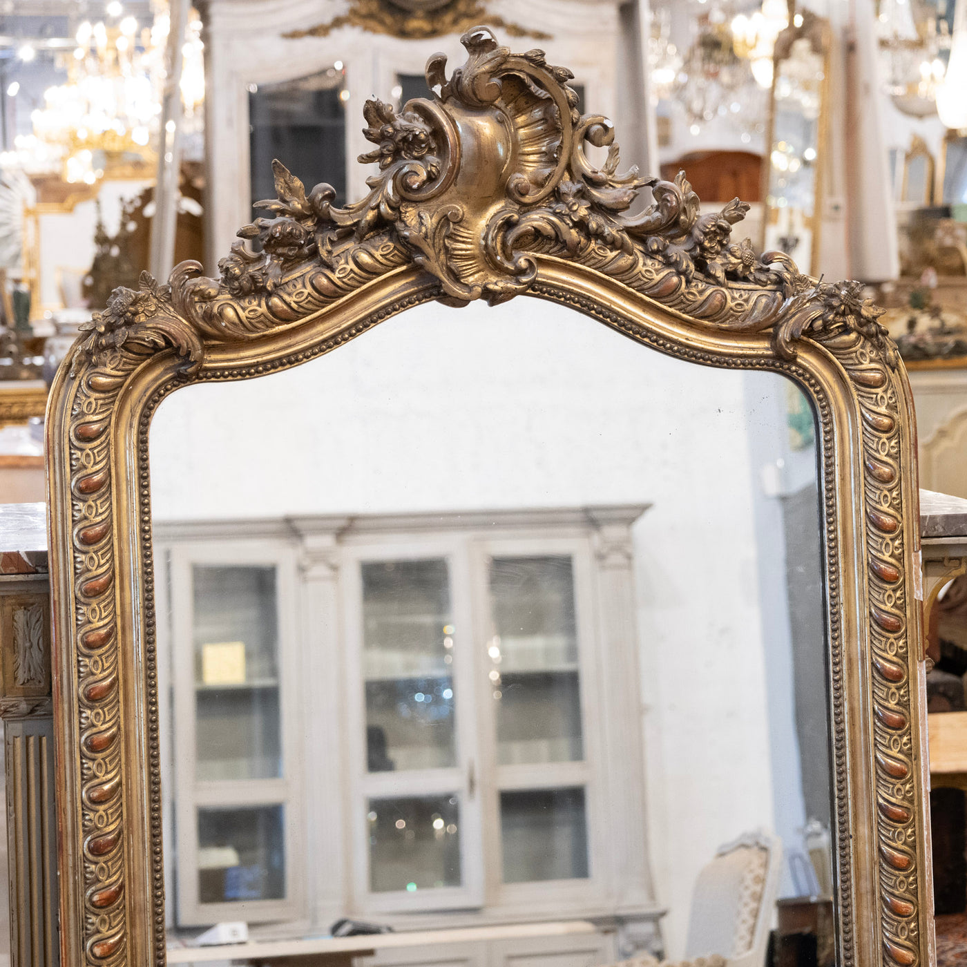 18th Century Ornate French Gilded Mirror – Acanthus Leaf Frame & Shell Crest