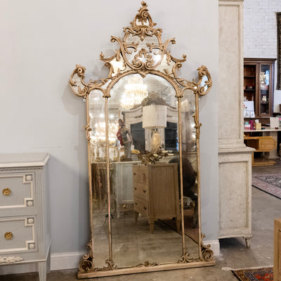 18th Century French Chippendale Mirror – Carved Scrollwork & Heavy Foxing