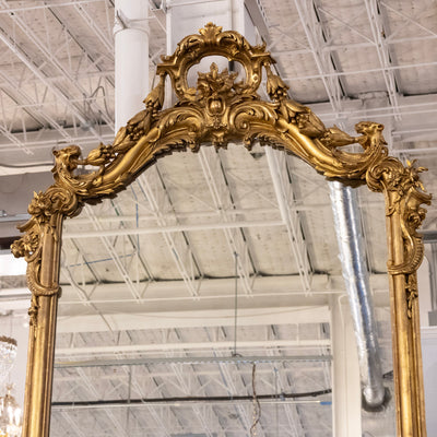 Grand 17th Century French Gilded Mirror – Ornate Rococo Crest & Floral Carvings