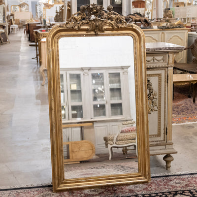 18th century Ornate French Gilded Mirror – Cherub Crest & Beaded Frame