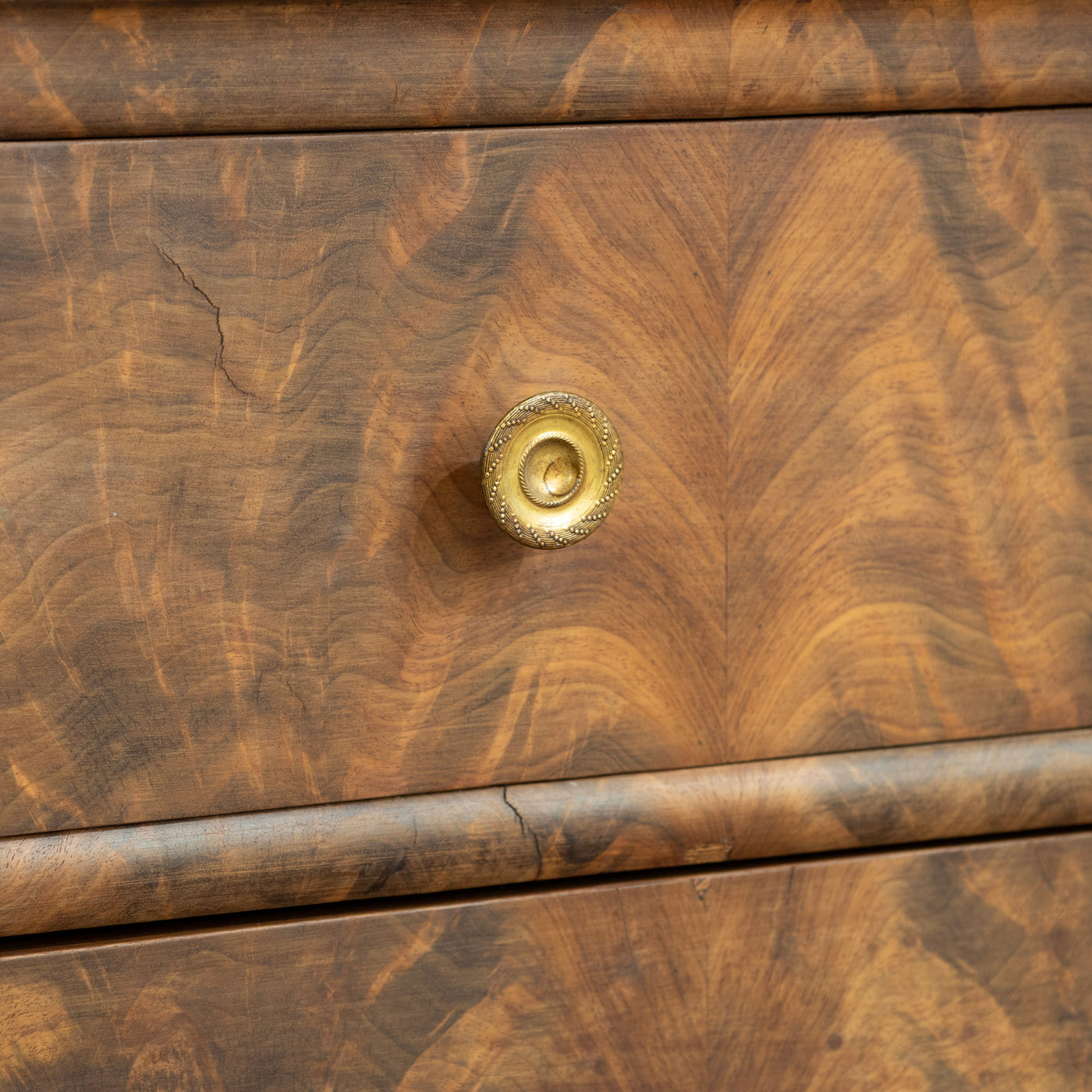 Louis Philippe Burl Wood Chest – Black Marble Top & Brass Hardware