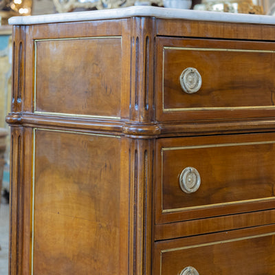 Louis XVI Burl Wood Nightstand – Gold Inlay & White Marble Top
