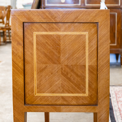 Art Deco Burl Wood 2-Drawer Chest – Inlaid Panels & Brass Pulls