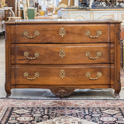 Louis XV 18th Century Walnut Chest – Bronze Hardware & Carved Florals