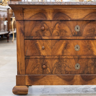 Louis Philippe Burl Wood Chest – Rounded Feet & Breccia Marble Top