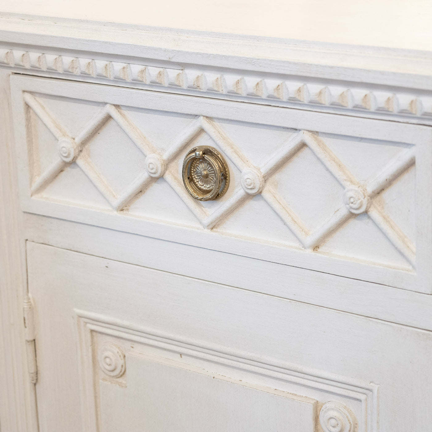 Swedish Four-Door Sideboard –  Lattice Carved Detail in Dove White