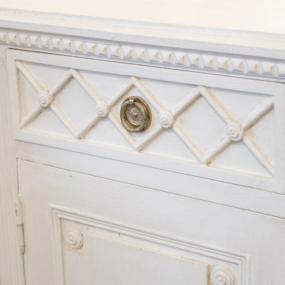 Swedish Four-Door Sideboard –  Lattice Carved Detail in Dove White