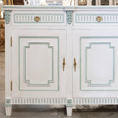 Swedish White Painted Sideboard with Blue Accents