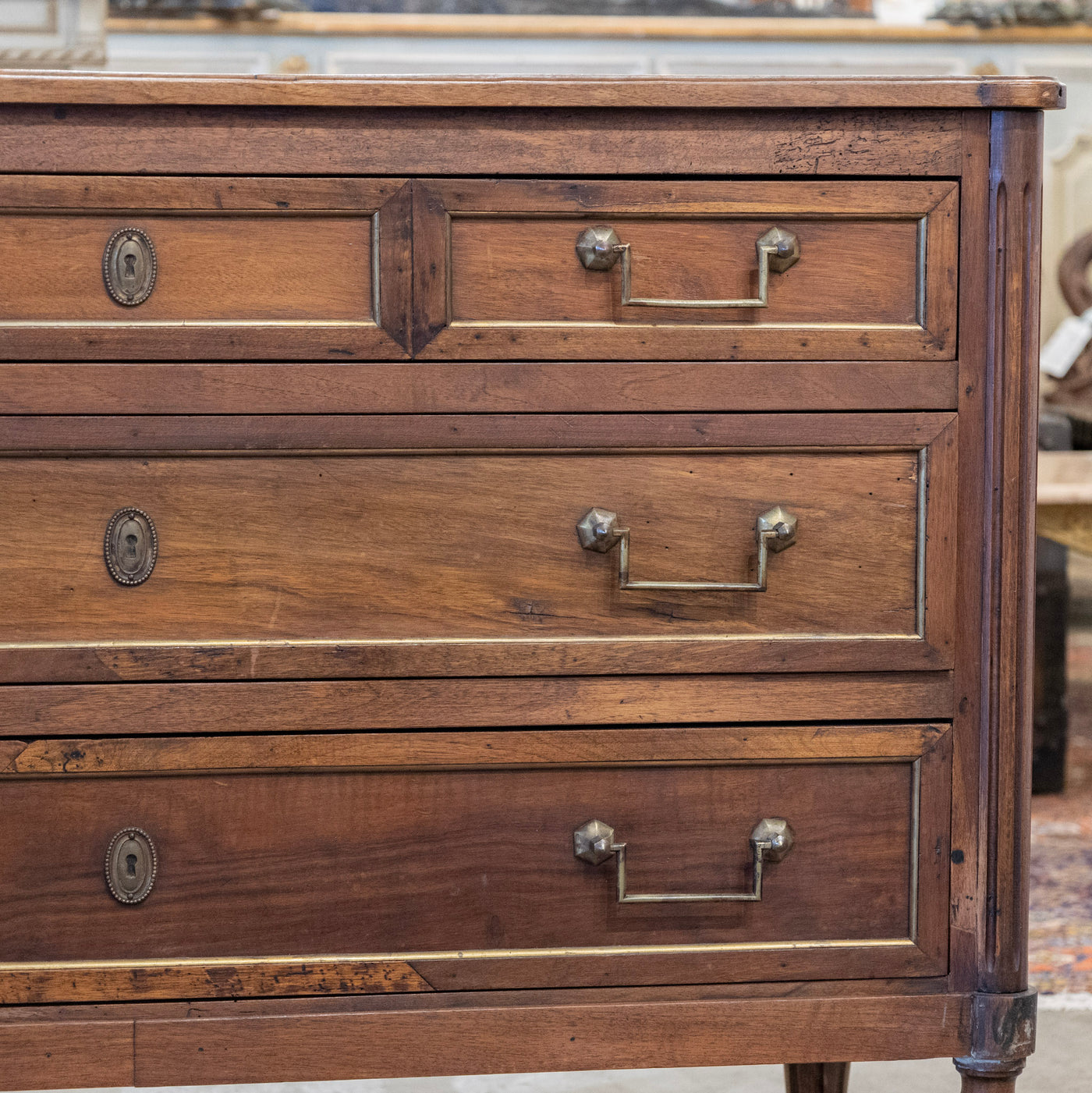 18th Century Louis XVI Wood Chest – Brass Trim & Square Pulls
